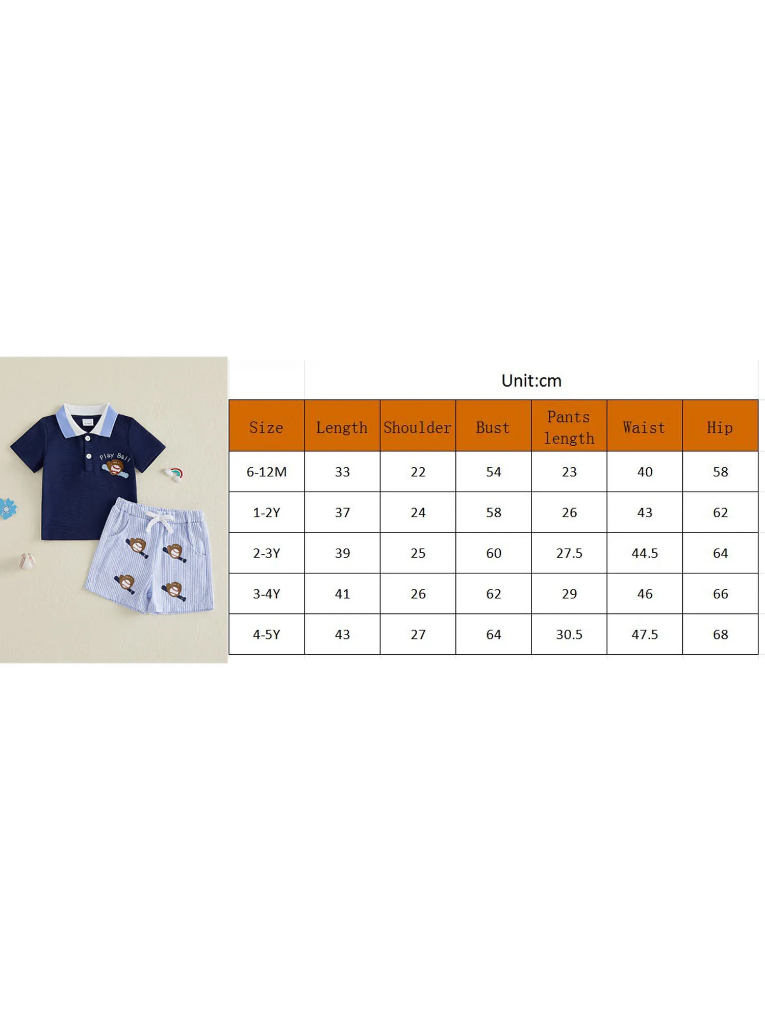 Conjunto infantil de verano con camisa de manga corta y solapa