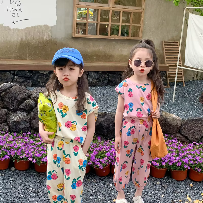 Conjunto verano niña con camiseta de tirantes y chaleco floral