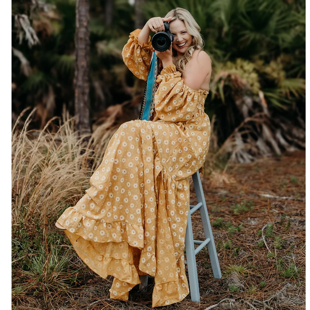 Vestido de maternidad algodón manga larga con margaritas estilo retro - imagen 5
