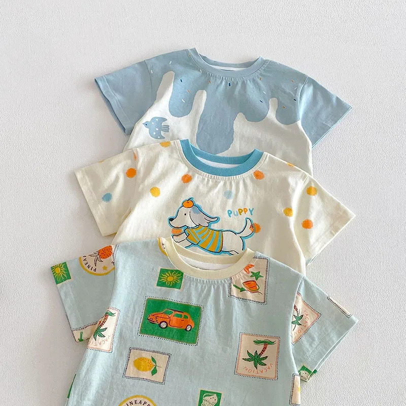 MILANCEL Camiseta verano para niñas con estampado de cachorros