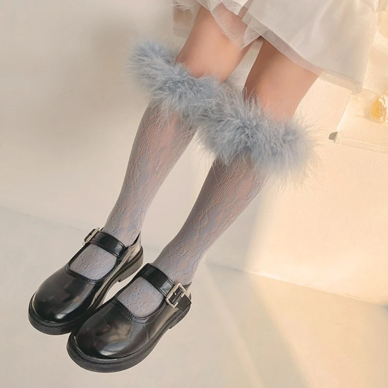Calcetines Lolita hasta la rodilla con encaje y lazo para niña - imagen 5