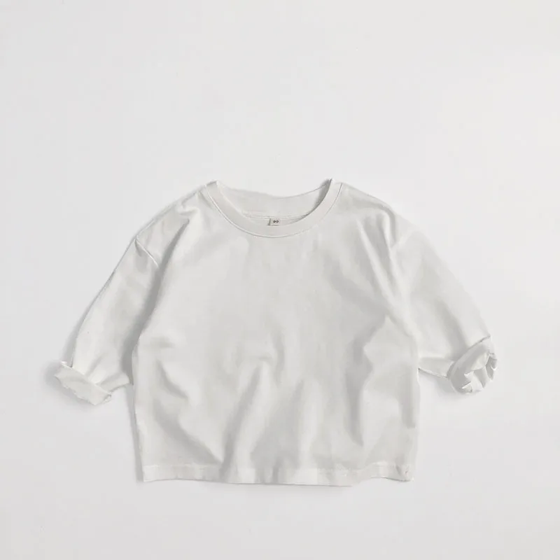 Camiseta infantil primavera color sólido fina holgada versátil