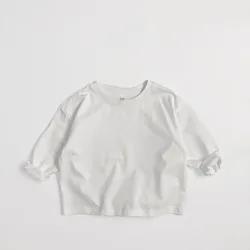 Camiseta infantil primavera color sólido fina holgada versátil