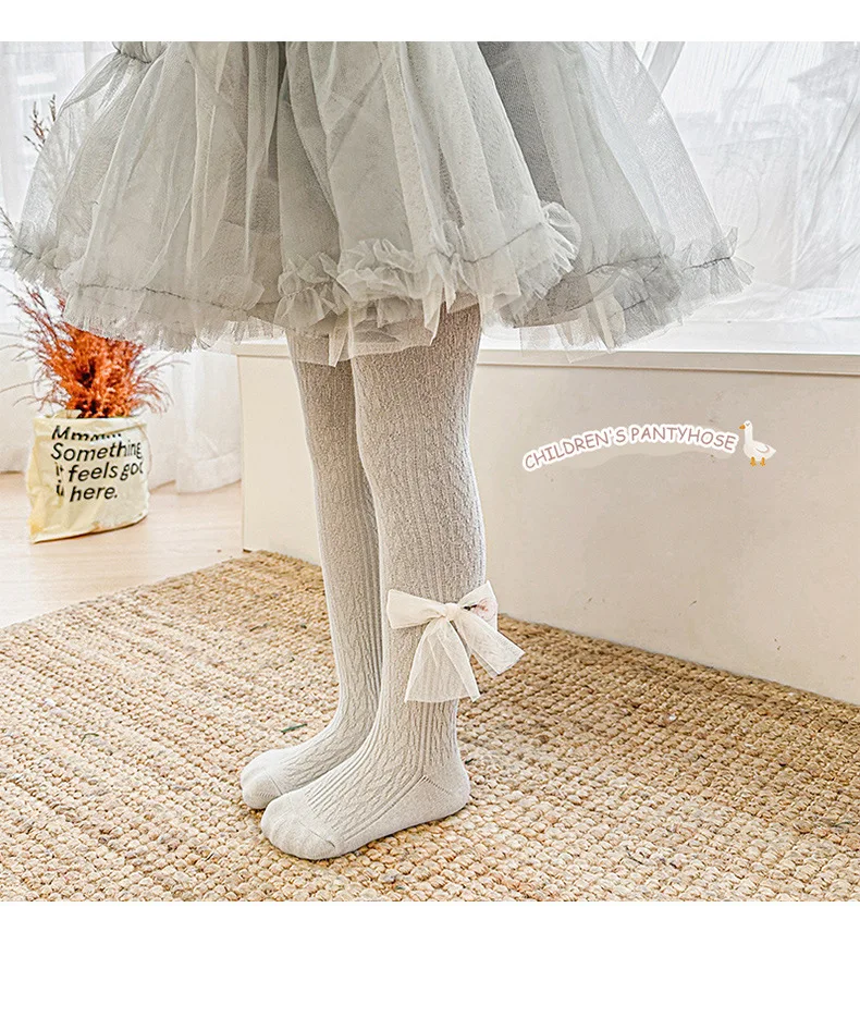 Mallas de algodón suave para niñas y bebés con lazo – Otoño primavera - imagen 5