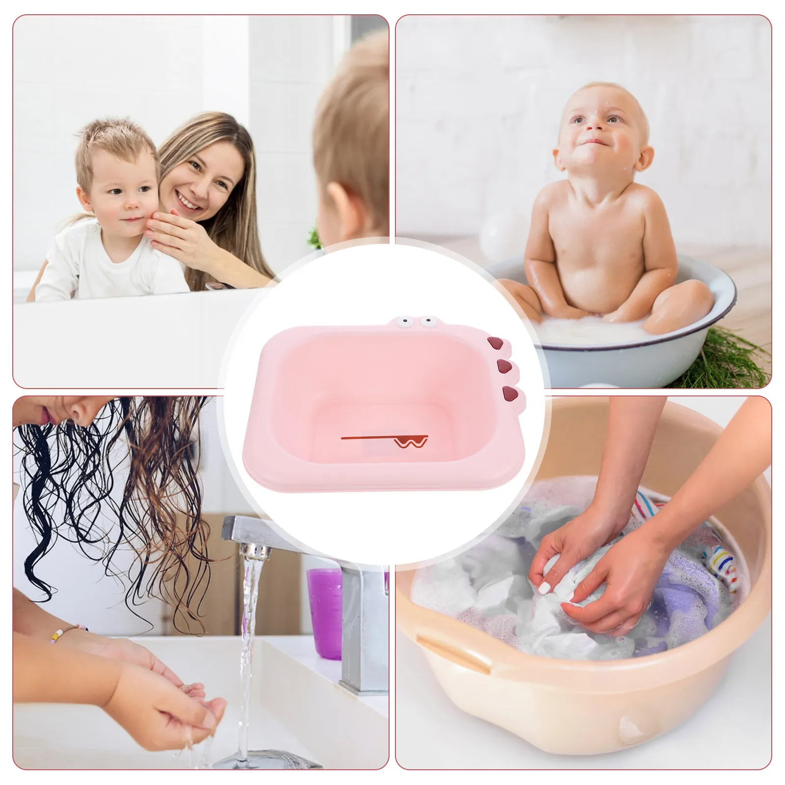 Lavabo para bebé rosa con dibujos para la cara, PP seguro fácil - imagen 3