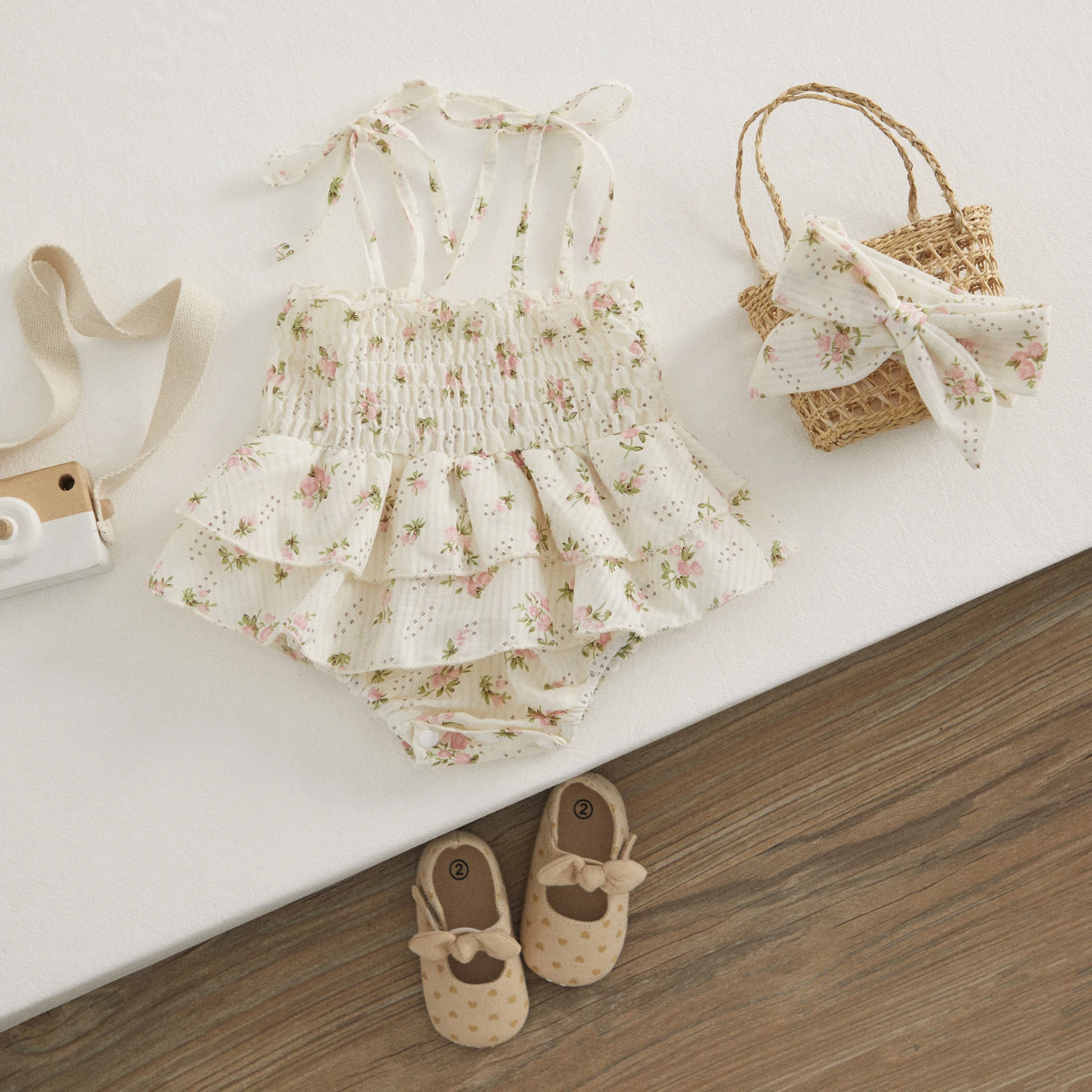 Mono floral de verano para niña sin mangas con volantes y diadema - imagen 5