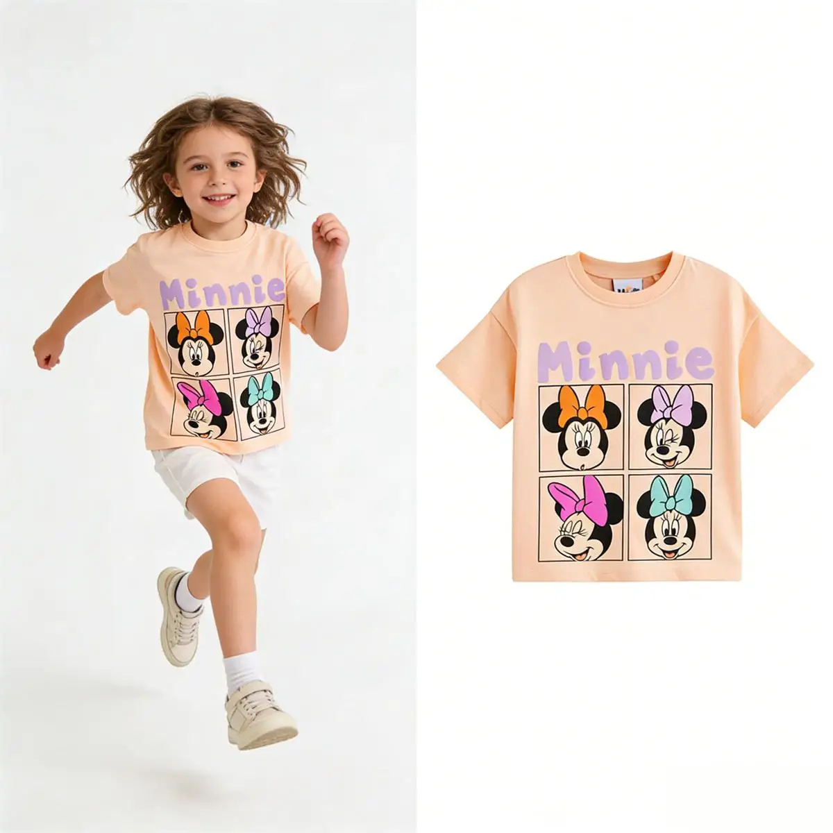 Camiseta estampada infantil Disney de algodón puro para niñas