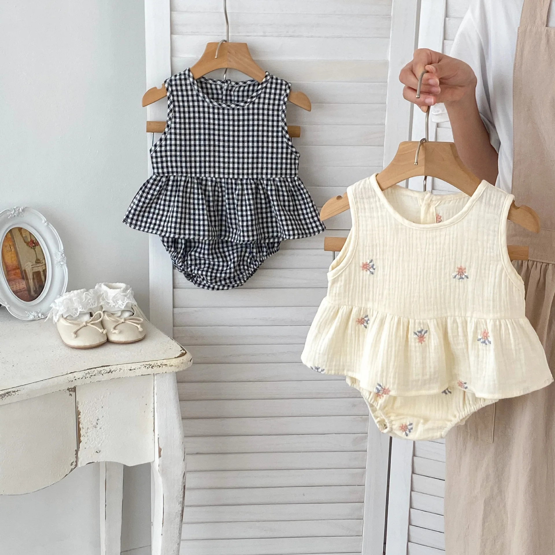 MILANCEL conjunto bebé lino algodón sudadera pantalón corto niña