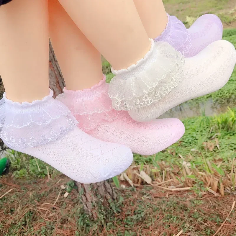 Calcetines niña de algodón con encaje y volantes blancos transpirables - imagen 5