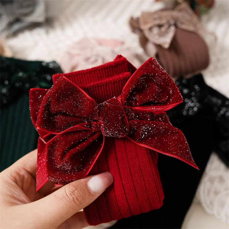 Calcetines Navidad niña – Algodón rojo suave con lazo grande - imagen 4