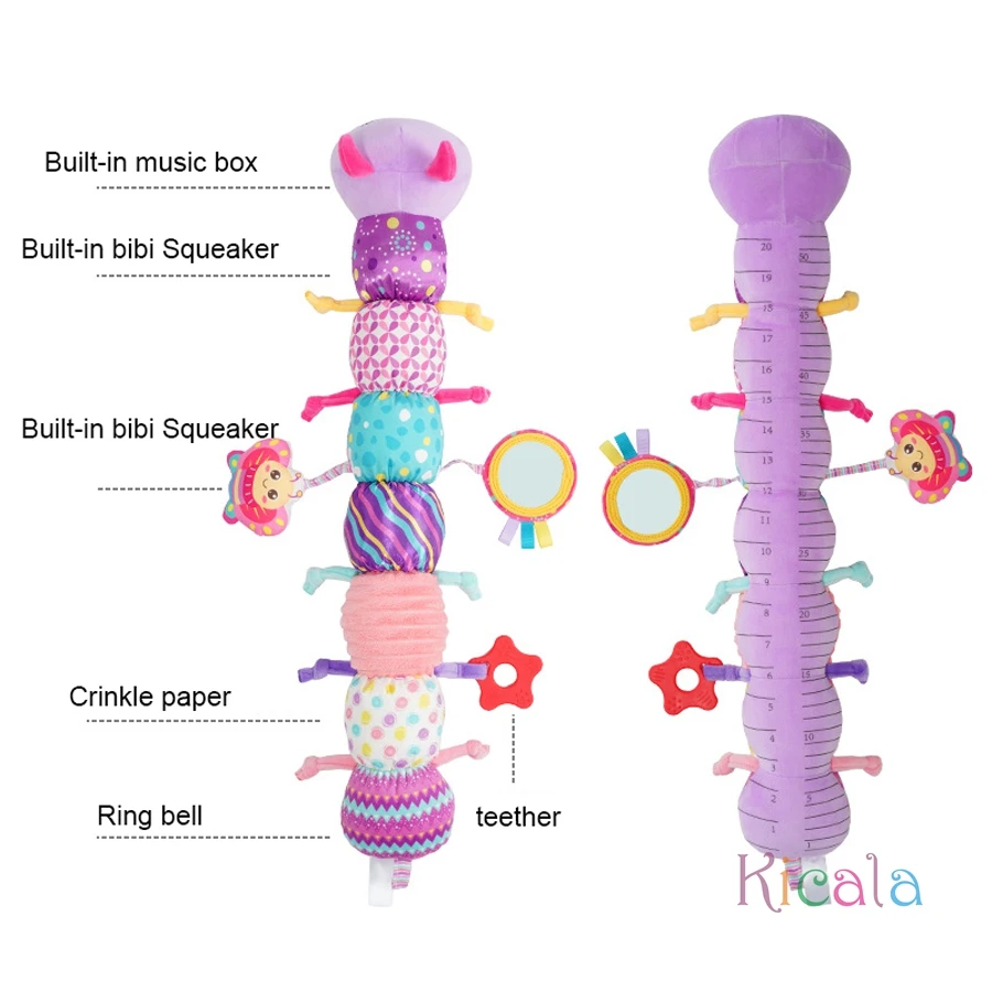Peluche oruga musical sensorial con sonajeros y arrugas bebé - imagen 2