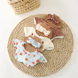Babero y diadema para bebé con lazo floral, pétalos