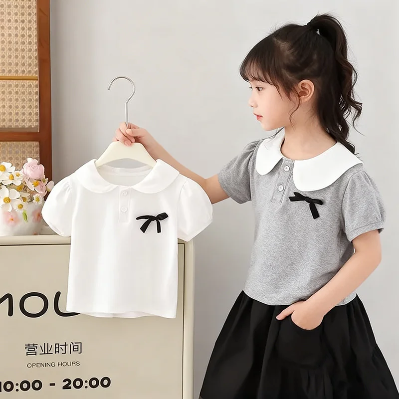 Camiseta niña manga corta con lazo estilo blusa informal verano - imagen 2