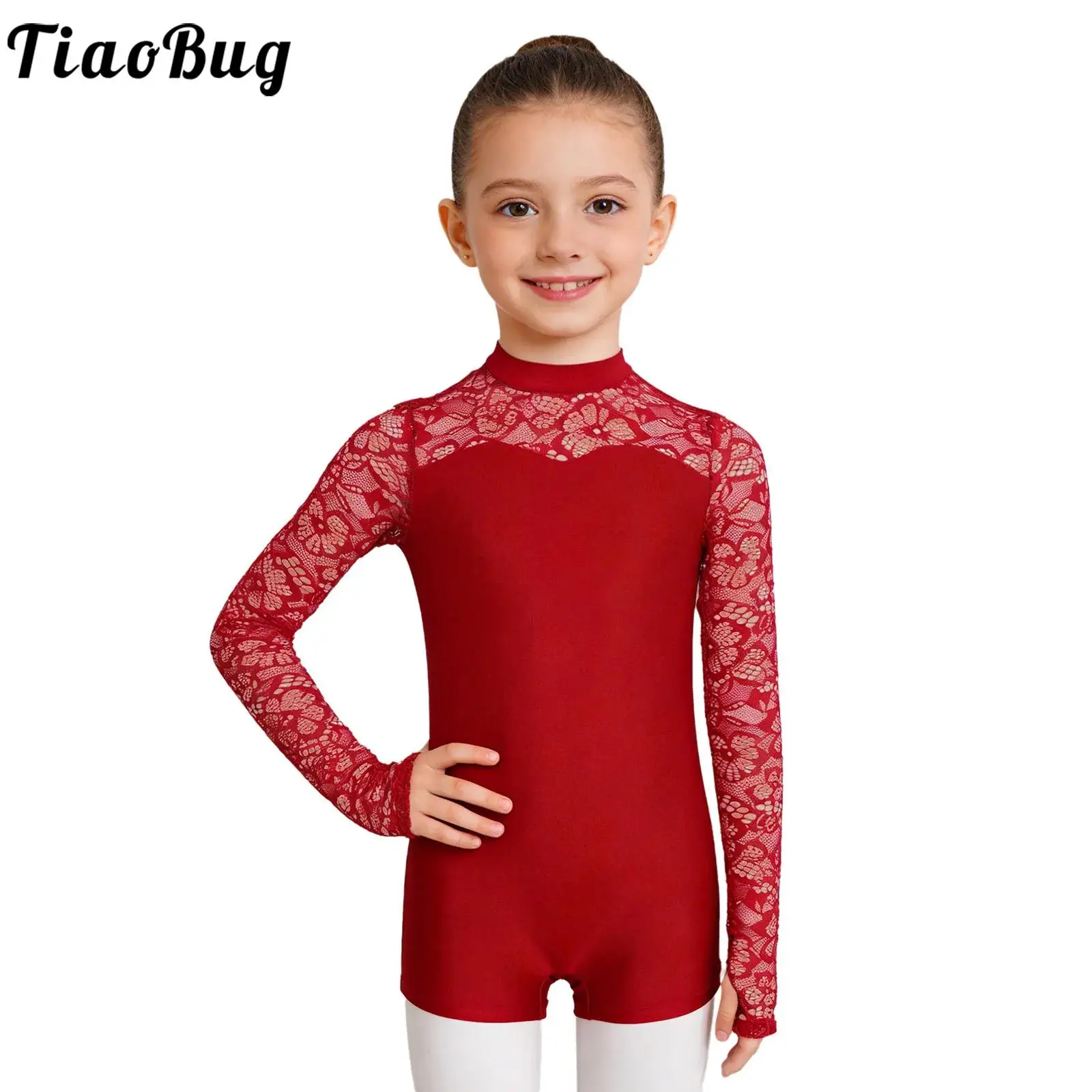 Maillot de ballet manga larga con encaje floral para niñas - imagen 2