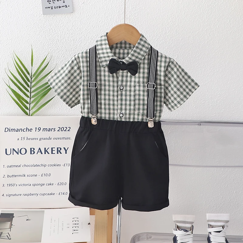 Conjunto bebé niño cuadros: camisa y pantalón corto verano