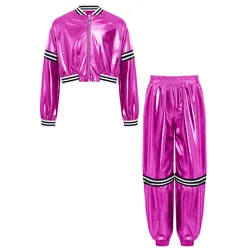 Traje de baile hip-hop unisex con chaqueta de rayas metálicas