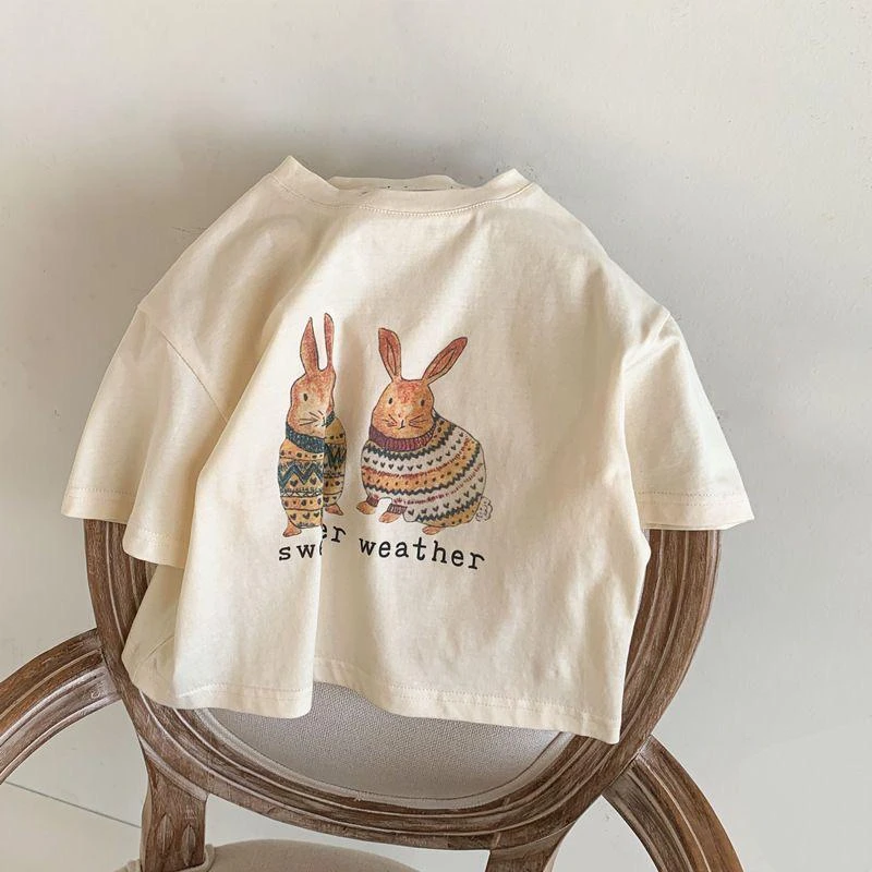 Camiseta infantil de estilo coreano con cuello redondo