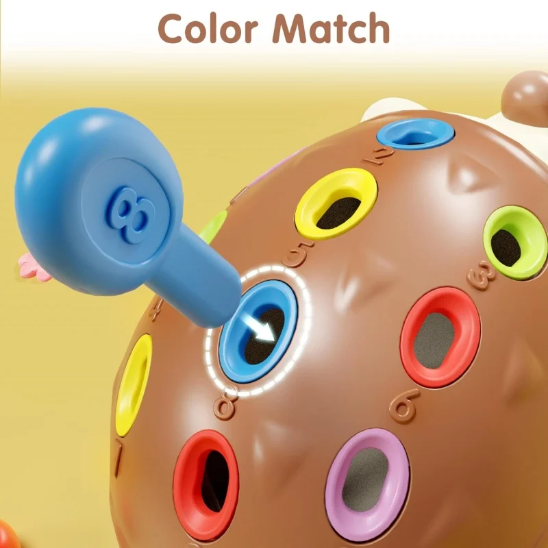 Juguete sensorial Montessori erizo de madera natural para niños