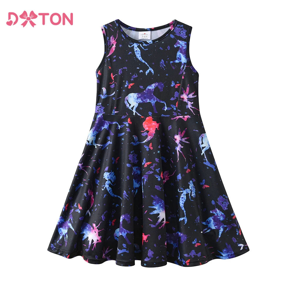DXTON vestido de niña para verano sin mangas con estampado sirena - imagen 2