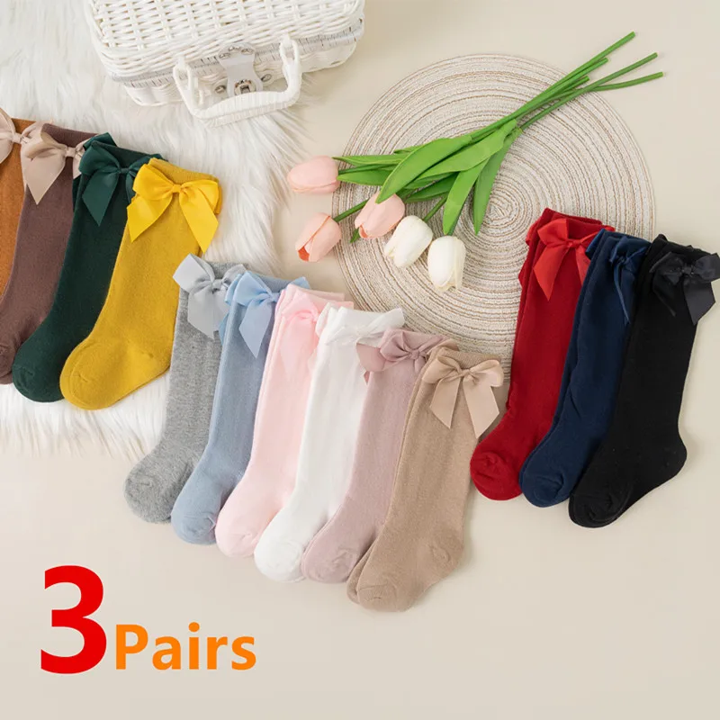 Calcetines bebé niña de algodón con lazo grande
