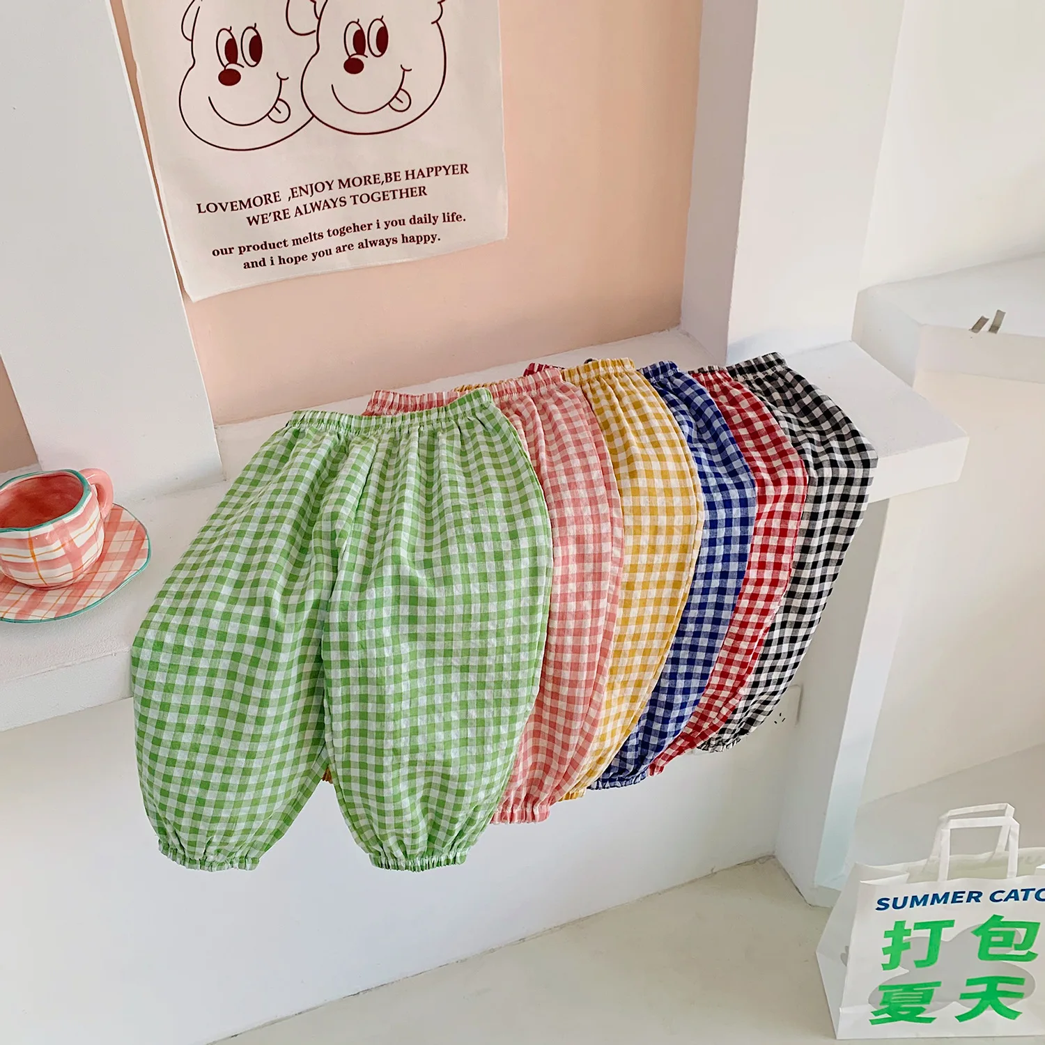 Pantalones bombachos a cuadros ligeros de verano para niñas - imagen 2