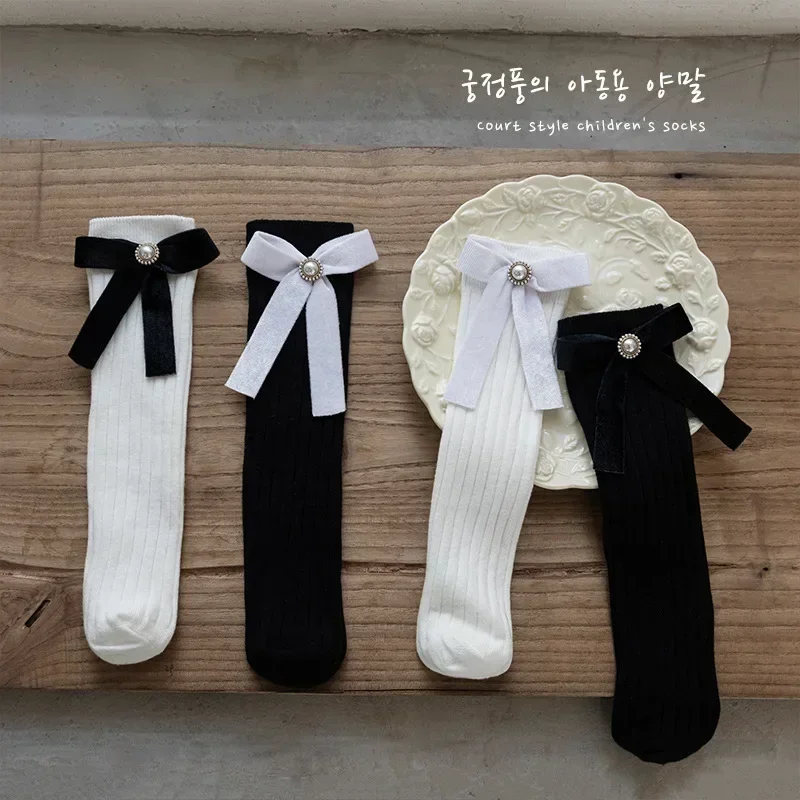 Calcetines de algodón con rayas y lazo de perlas – Niña - imagen 4