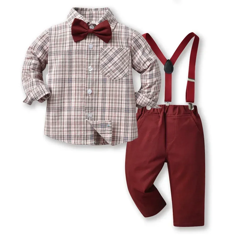 Conjunto de camisa a cuadros de algodón con tirantes para niño