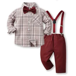 Conjunto de camisa a cuadros de algodón con tirantes para niño
