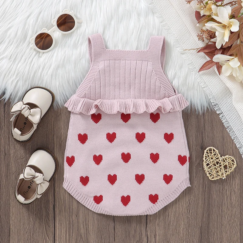 Body de bebé sin mangas de punto rosa con corazón dulce - imagen 3