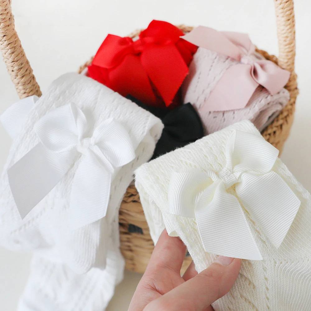 Pantimedias transpirables de algodón suave para niña con lazo – Verano - imagen 4