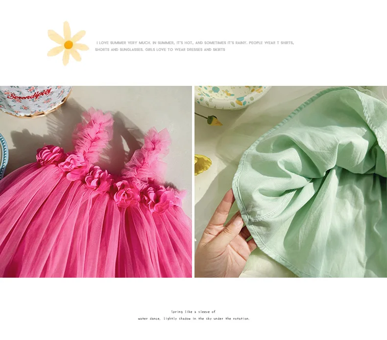 Detalle de flores 3D en el vestido infantil