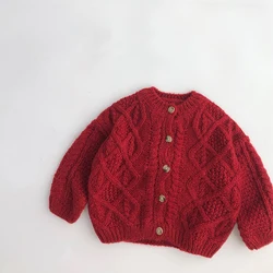 Milangel suéter de algodón rojo un solo pecho para niños y niñas