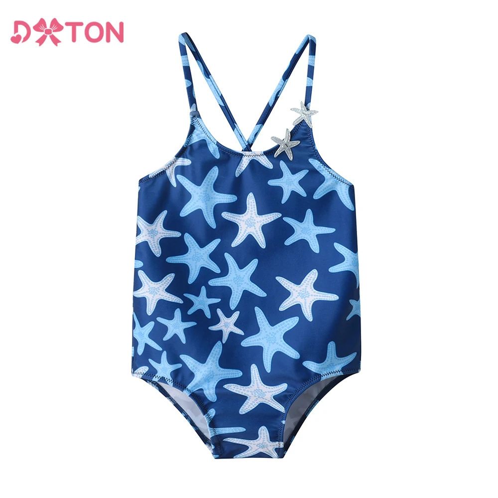 DXTON bañador elástico de una pieza con estrellas marinas para niñas