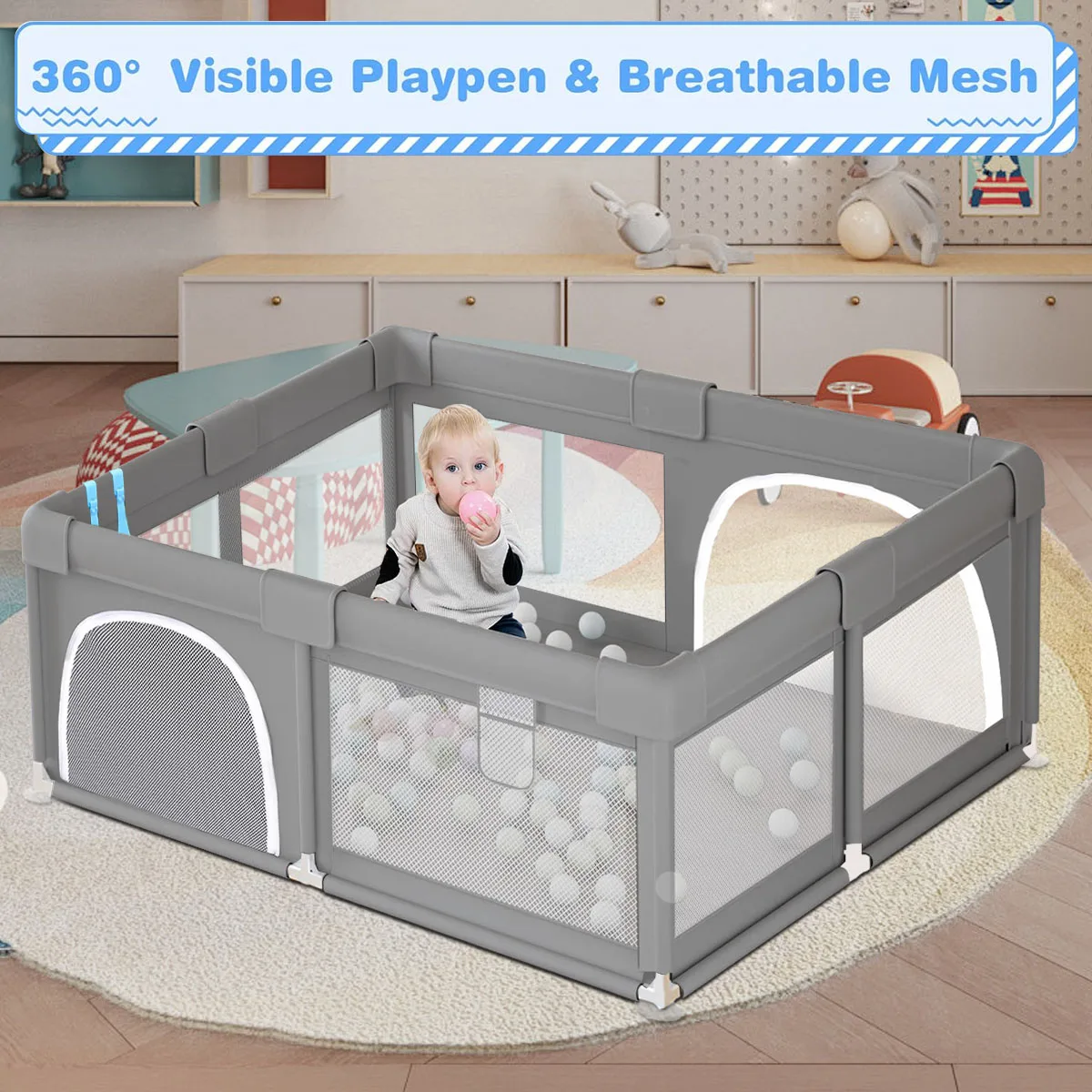 Parque infantil para bebés con corralito protector y bola oceánica - imagen 4