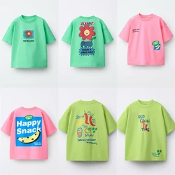 Camiseta de cuello redondo para niños y niñas, manga corta