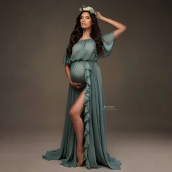 Vestido de embarazo bohemio en gasa con volantes en mangas