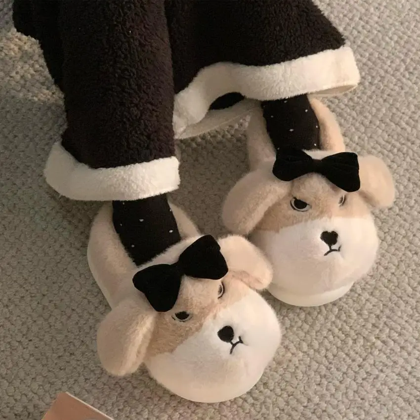 Pantuflas de perro dibujos animados – Felpa algodón para invierno
