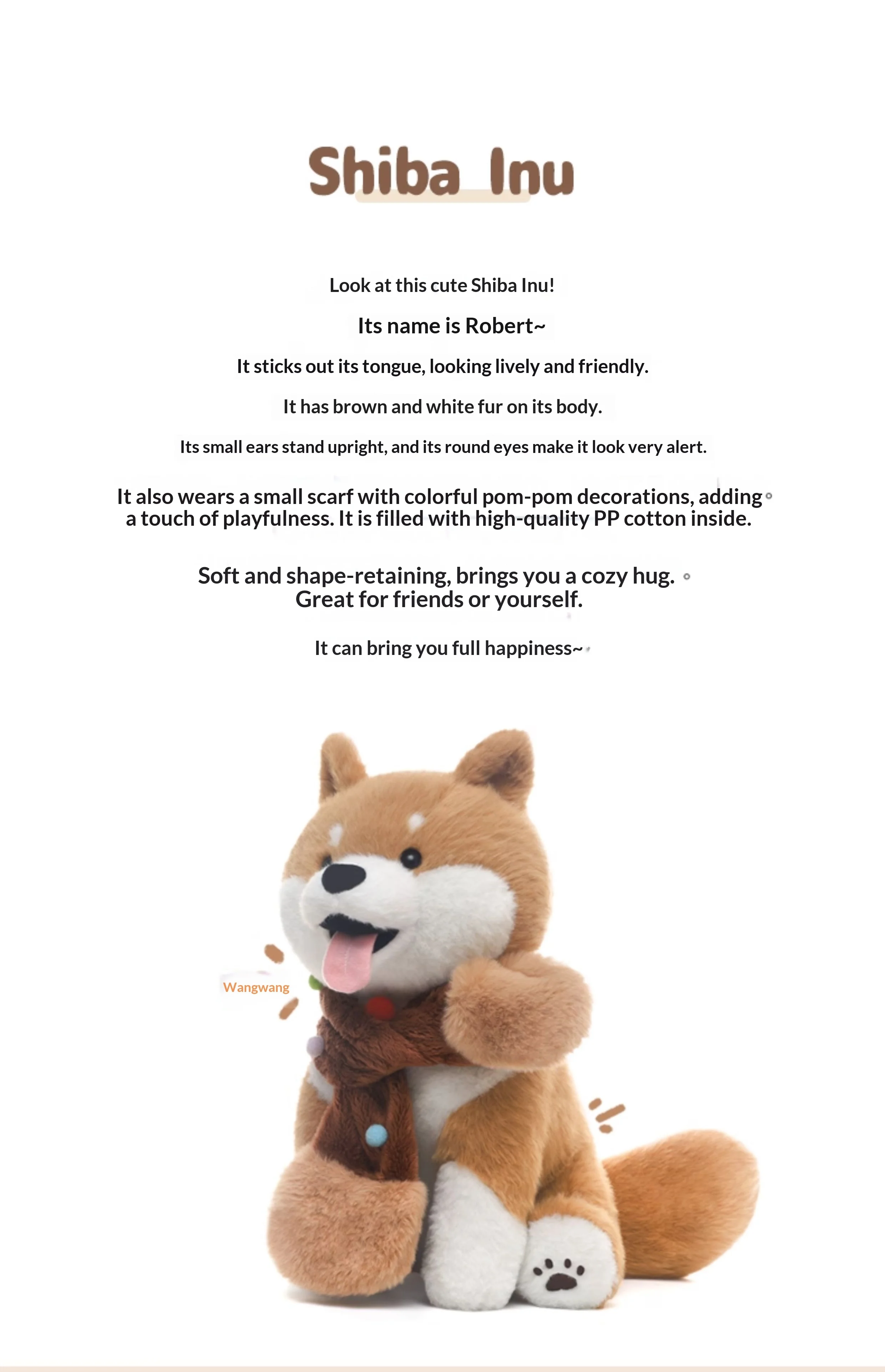 Detalle del rostro del peluche Shiba Inu