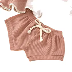 Conjunto algodón y lino para niña recién néeida – Camiseta con volantes y shorts
