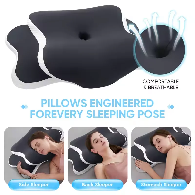 Almohada cervical ergonómica viscoelástica con funda de seda hielo - imagen 3