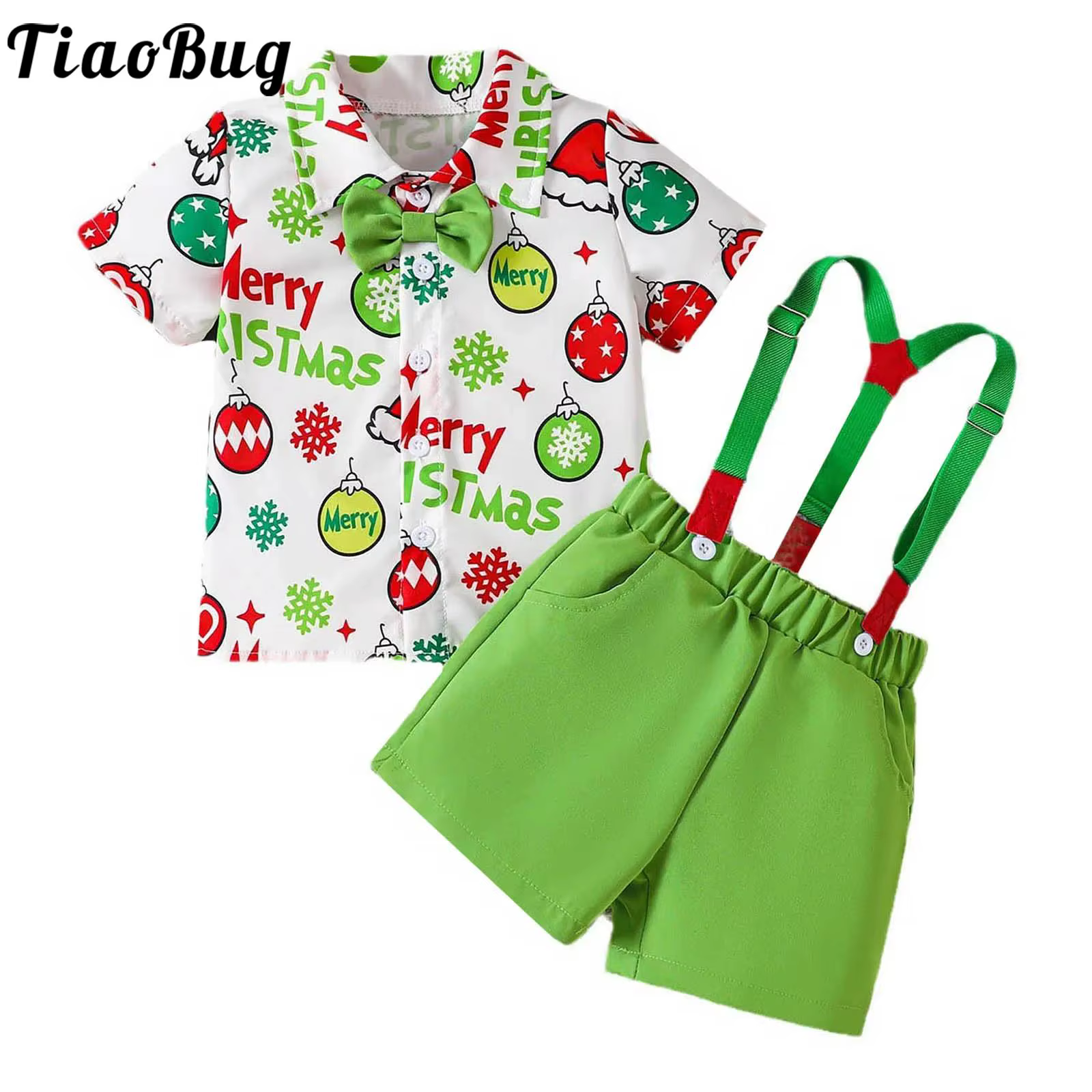 Conjunto navideño para bebé con camisa, pajarita y tirantes - imagen 5