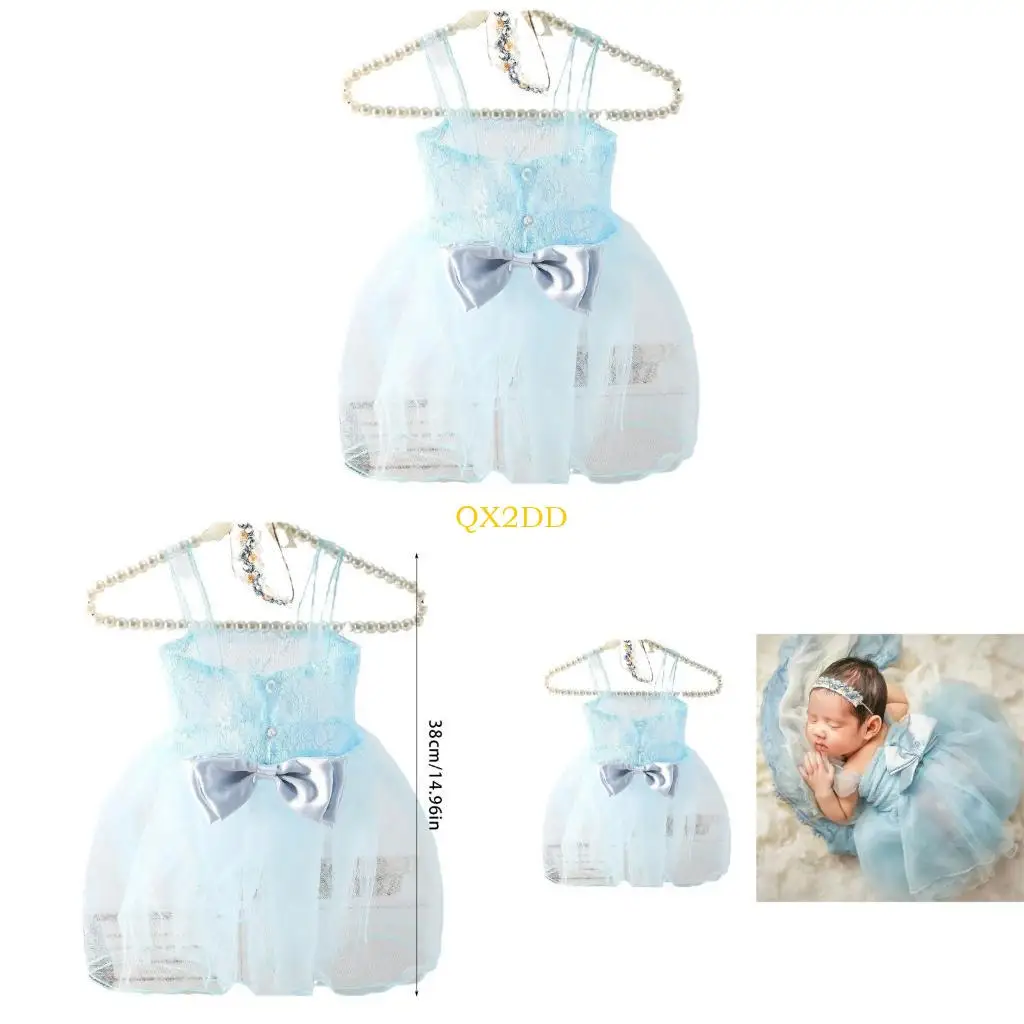 QX2D Vestido transpirable de recién nacido con lazo y diadema - imagen 5