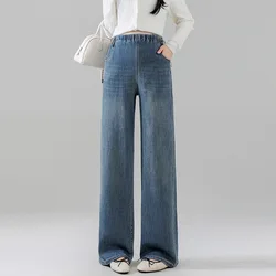 Pantalones vaqueros maternidad pierna ancha con cordón cintura elástica