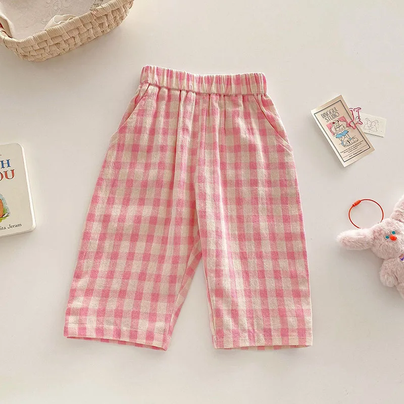 MILANCEL pantalones de niña con cuadritos rosas para verano - imagen 2