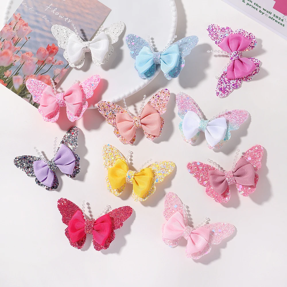 Pinzas para el pelo mariposa con purpurina arcoíris para niñas - imagen 2