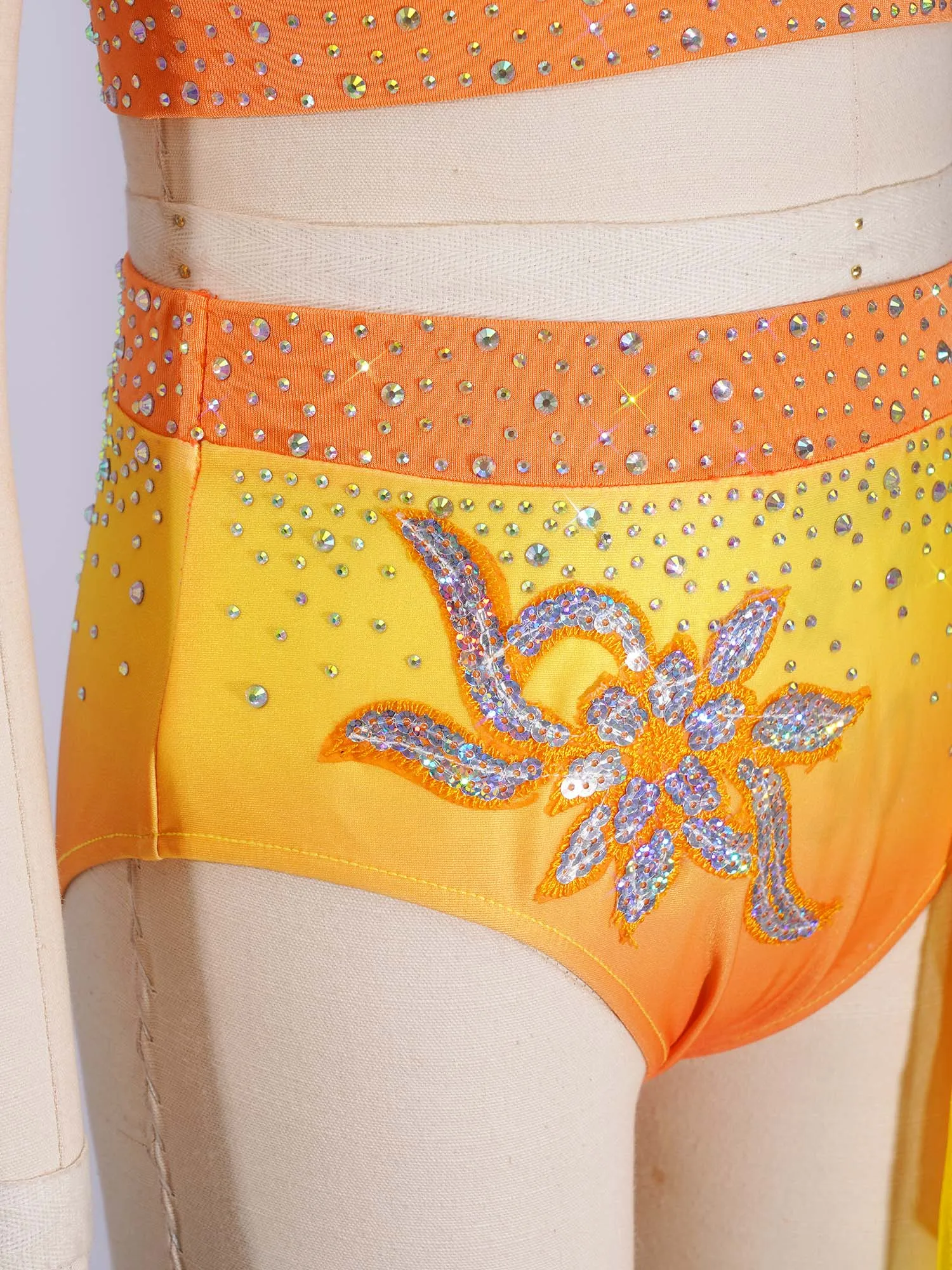 Traje de ballet para niñas con falda leotardo y pedrería brillante - imagen 5