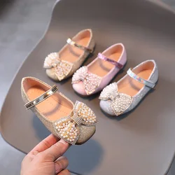 Zapatos Mary Jane de cuero con lazo de lentejuelas para niña