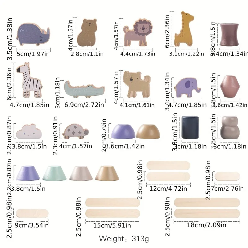 Juguete de apilar de madera con animales y equilibrio educativo - imagen 5