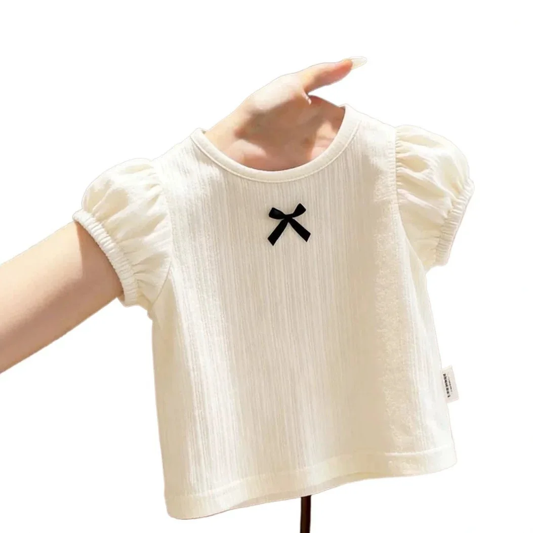 Camiseta de niña de verano con mangas abullonadas estilo coreano