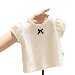 Camiseta de niña de verano con mangas abullonadas estilo coreano